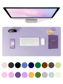 60 x 35 厘米真皮桌垫，真皮鼠标垫，电脑键盘一体式桌垫，大号鼠标垫，笔记本电脑游戏桌垫，高端桌垫，真皮书写学习防污清洁桌面，防滑护眼真皮桌垫，大号鼠标垫，防滑桌垫，防水PU真皮桌面保护垫，书写垫，适用于办公室和家庭（浅紫色）