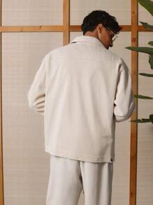 Herren einfarbige Cord-Outdoorjacke mit Knopfleiste, Langarm, für Herbst und Winter