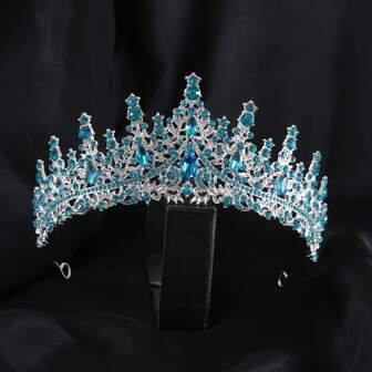 1pc European & American Style Seagreen Retro Crystal Glass Rhinestone Bride Wedding Party 18th Birthday Party Alloy Crown For Women