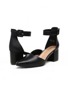 Women's Chunky Closed Toe Low Block Heels Dress Pointed Toe Ankle Strap Wedding Pump Shoes - màu đen - Xem 4