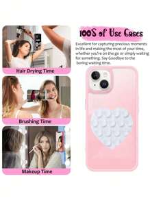 Juego de 3 piezas de soporte de teléfono con ventosa en forma de corazón de silicona, soporte de pared multifuncional con ventosa cuadrada antideslizante apto para la mayoría de los teléfonos, perfecto para fotografía en casa y al aire libre, soporte de teléfono portátil y móvil