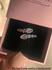 rundraw 1 Stück modischer luxuriöser Kupfer-/Silber-Tropfenring mit Zirkonia für Damen, geeignet für den täglichen Gebrauch, Hochzeit, Verlobung, Jahrestag, Valentinstag Geschenk - Silber - Übersicht 16