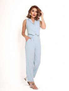 Women's Two-Piece Set With Striped Vest And Pants - Baby Blue - View 3