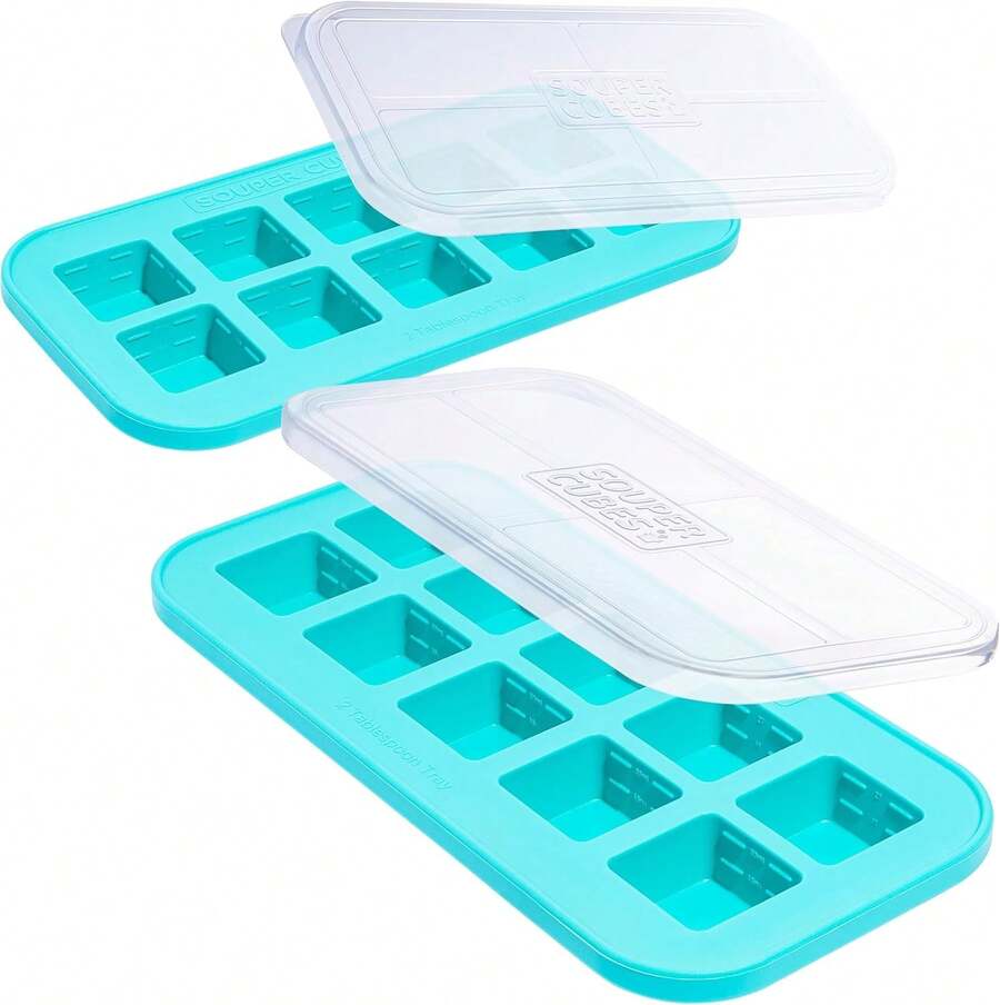 2 Tbsp. Silicone Freezer Molds - Perfect For Storing Garlic, Herbs, Ginger, Pesto, Tomato Paste, Lemon Juice, Purees And More - Silicone Baby Food Freezer Tray - Aqua – 2-Pack,9832658