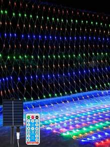 1 Stück Solar 1,5x1,5 Fischernetz Licht, wasserdichte LED mit transparentem Kabel, blinkende Lichter für Garten Außenbereich, geeignet für Terrasse, Wand, Dach, Balkon, Thanksgiving Dekorations Lichterkette