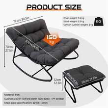 T-ZBDZ Bequemer Wohnzimmer Relaxsessel mit Hocker – Moderner Schaukelstuhl mit gepolsterter Sitzfläche, großer Freizeitstuhl bis 150 kg belastbar, ideal für Wohnzimmer, Leseecke oder Schlafzimmer - Grau - Übersicht 2