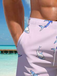 Shorts de praia casuais masculinos plus size com estampa 3D havaiana de verão - secagem rápida, cintura com cordão, perfeito para atividades ao ar livre - Multicolorido - Ver 3