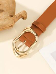 1条简约时尚不对称金色扣环女士腰带，百搭牛仔裤、休闲裤、连衣裙，时尚PU皮革宽腰带 - 白色 - 查看 8