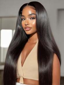 Glueless Pull Go Wigs With Elastic Drawstring 200% Straight 5x5 HD Lace Frontal Wigs Parting Max Full Lace Closure Human Hair Wig - Natural Black - 查看 2
