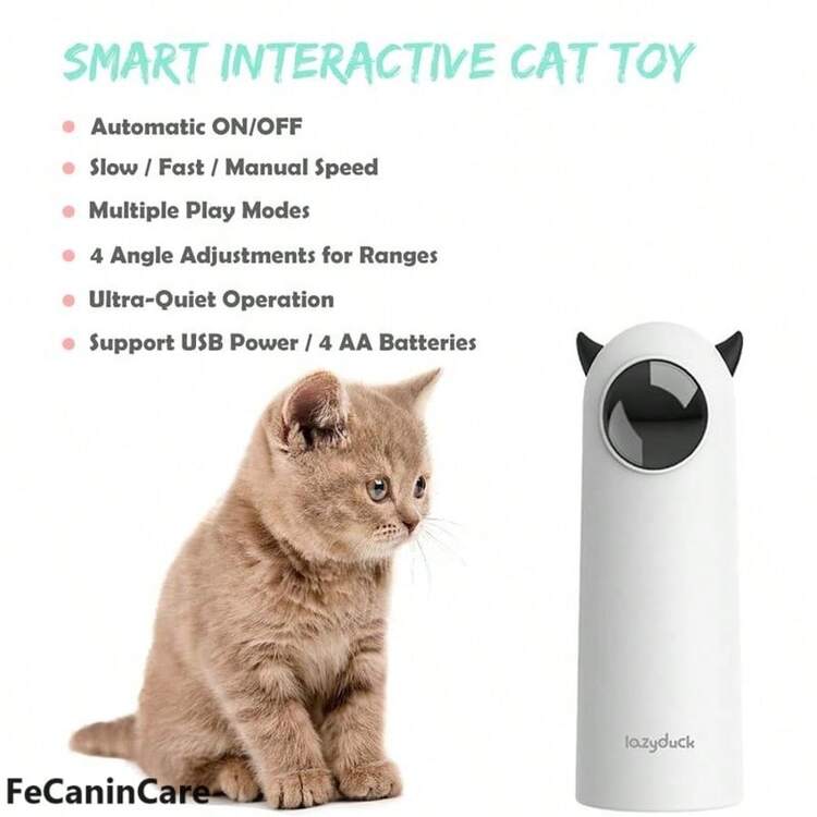 FeCaninCare Rechargeable Automatic Cat Laser Toy, Adjustable Range & Speed Mode Pet Teaser Toy, Cat Interactive Toys For Indoor Cats, Cat Toys - trắng - Xem 3