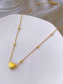 女士简约优雅心形吊坠项链 - 金色 - 查看 4