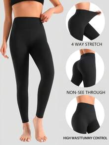 3 Confezioni - Leggings a vita alta per donna, ultra morbidi, elastici, opachi, snellenti, leggings da yoga, taglia unica e taglie forti - Multicolore - Visualizzare 4