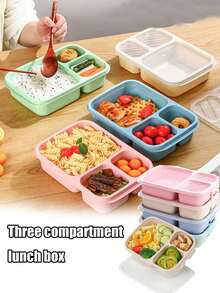 1 件带盖午餐盒、便携式便当盒、3 格食物储存容器、防漏食物储存盒，适用于返校、工作、露营、野餐、学习、厨房储存、橱柜整理器、厨房配件、返校圣诞礼物 - 彩色 - 查看 1