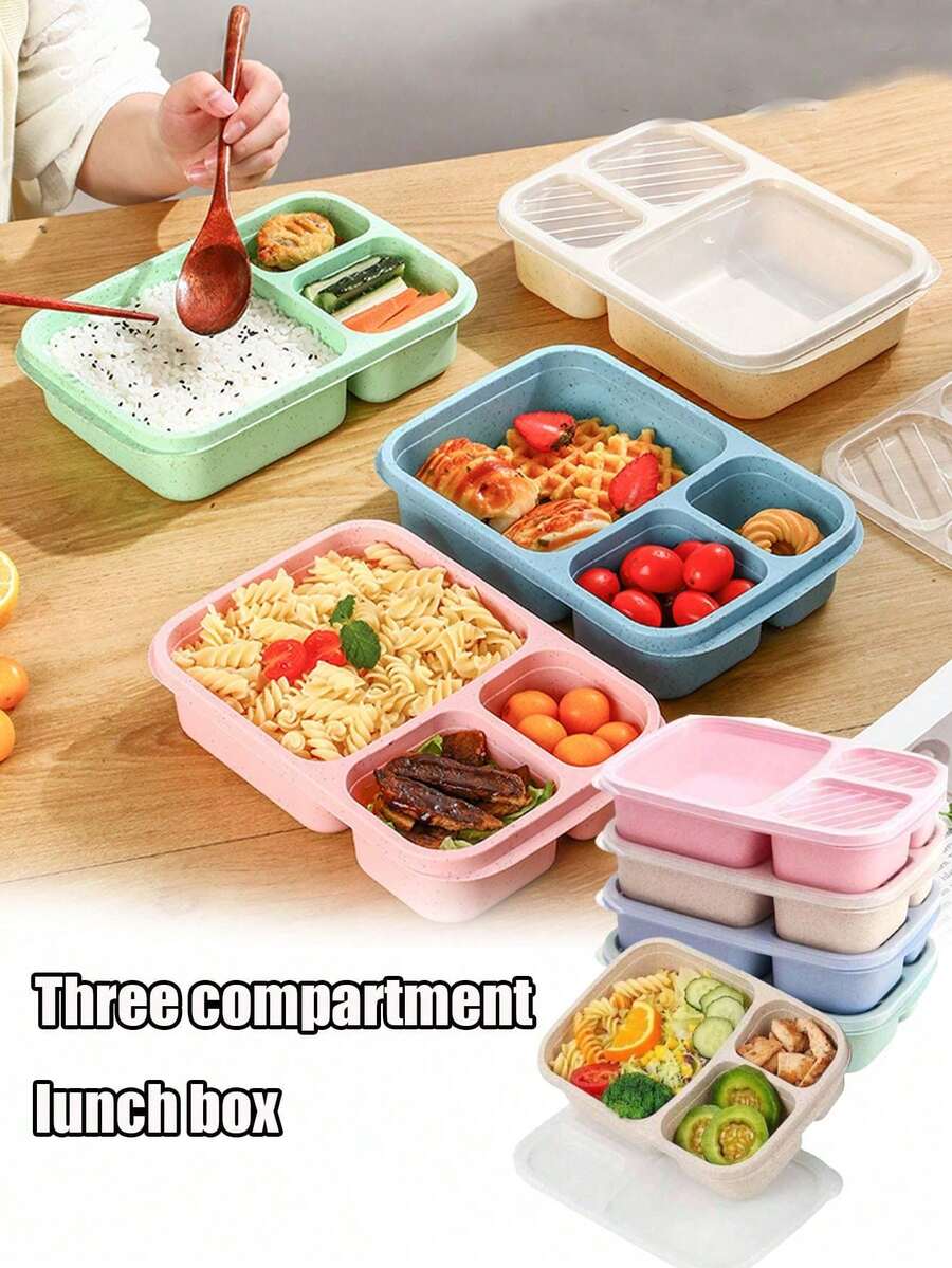 1 件带盖午餐盒、便携式便当盒、3 格食物储存容器、防漏食物储存盒，适用于返校、工作、露营、野餐、学习、厨房储存、橱柜整理器、厨房配件、返校圣诞礼物 - 彩色 - 查看 1