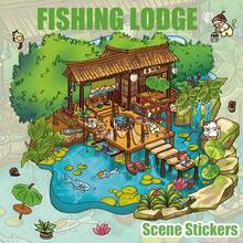 场景贴纸系列（蘑菇小屋花园广场博物馆渔村小屋）适用于手册拼贴材料剪纸贴纸随机颜色镊子 - 彩色 - 查看 5