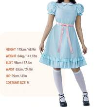 Womens Halloween Costume Dress Decorative Bow Ruffled Trim Doll Collar Short Sleeve Cosplay Dress - Blue - View 3