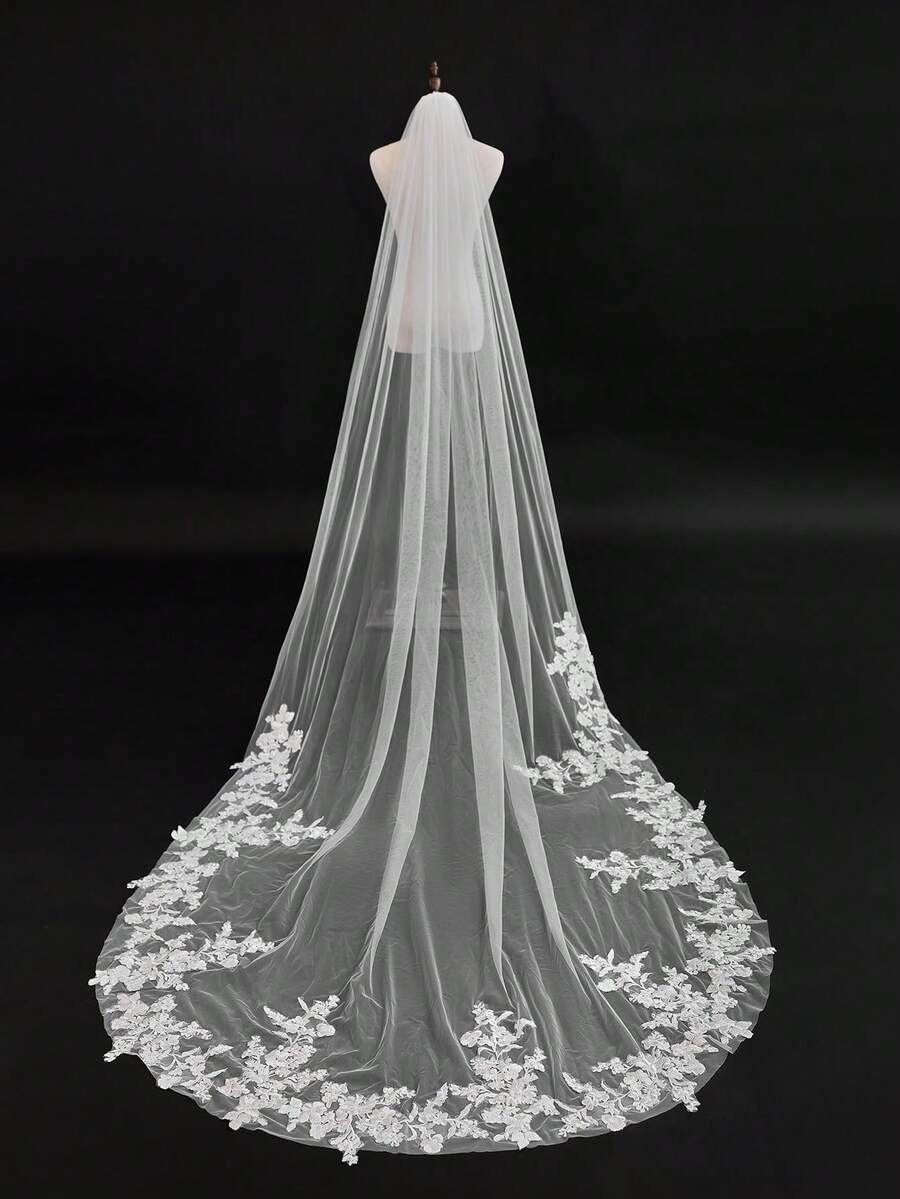 1pc 3 Meters Length Bridal Veil With Metal Comb, Forest Style Wedding Veil For Bride, Suitable For Wedding, Party, Halloween, Valentine's Day Gift Fall Clothes For Women