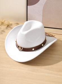 1 Unisex Western Cowboy Hat, Detachable Heart-Shaped Border, Polyester Fiber, Non Elastic, Woven Process, Sun Protection Theme Hat, Feather Free, Hand Washable - Ideal Gift Choice, Suitable For Horseback Riding Sports Travel Bar Parties And Daily Use