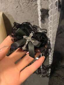 1 件女式朋克时尚哥特式白色蕾丝心形眼罩装饰，黑暗十字架角色扮演配饰，护士、洛丽塔、女巫化妆派对项链吊袜带，万圣节