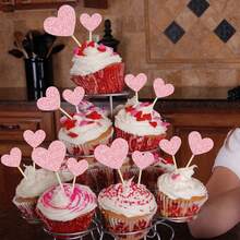 15/30 件闪光心形纸杯蛋糕装饰甜蜜爱情主题心形蛋糕挑选装饰婚礼订婚新娘送礼会生日情人节派对装饰