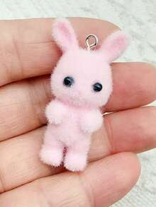 6 Stück/Packung süße Plüsch Kaninchen Harz Anhänger, Mini Waldtier DIY Anhänger, Halskette, Schlüsselanhänger, Ohrring Schmuckherstellung