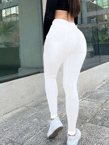 Women's High Waisted Tight Fitting Classic Double Breasted Jeans - Slim Fit, Comfortable And Elastic, Suitable For Leisure And Work - White - View 3