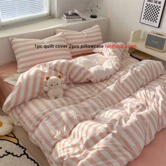 3pcs Cotton Solid Color Soft Down Quilt Set, Simple Solid Color Fabric Down Quilt Cover And Pillowcase, Soft And Breathable Three Pieces Set (1pc Quilt Cover, 2pcs Pillowcase), Suitable For Bedroom, No Padded, No Shrinkage After Machine Washing, Soft And Delicate, Skin-Friendly And Breathable, Rest Easily And Sleep Naked, Bringing You A Gentle Skin Touch