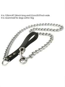 1pc-120cm Heavy-Duty Anti-Biting Dog Chain, Leather Handle Chain With Dog Skin Metal Anti-Chewing, Dog Traction Chain, Pet Chain, Suitable For Walking With Pet Dogs, Firm. - Multicolor - View 4