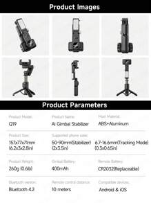 Q19 AI 智能手持云台稳定器 - 自动面部跟踪，可折叠 360° 旋转自拍杆/三脚架带补光灯 - 兼容 Android 和 IOS，用于直播/会议/自拍/摄影/视频 - 黑色 - 查看 10