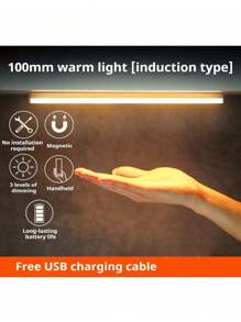 1 pièce Barre lumineuse à LED avec capteur de mouvement PIR rechargeable par USB, lampe de placard portable à induction, pour chambre, cuisine, couloir, décoration de chambre
