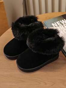 1 par de botas de tobillo para niños con suela blanda, antideslizante y forro térmico, de estilo simple y de moda con puntera redonda, botas de nieve casuales y versátiles adecuadas para el invierno - Negro - Ver 17