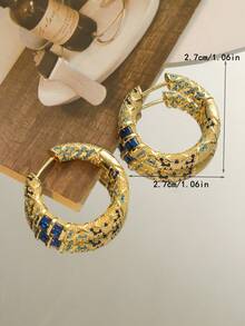 1 Đôi bông tai Zirconia xanh phong cách cổ điển, bông tai tròn sang trọng thanh lịch phù hợp cho trang phục đi làm hàng ngày của phụ nữ - Vàng - Xem 5