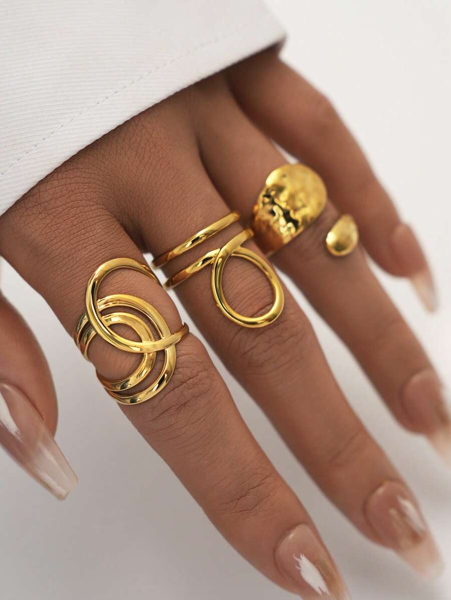Set de 3 piezas/1 pieza de anillos de acero inoxidable chapados en oro de 18k para mujeres, joyería que se puede apilar, adecuada para uso diario