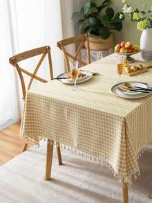 Modern Plaid Tassel Tablecloth For Spring/Summer, Suitable For Picnic, Party, Restaurant, Kitchen, Cafe, Daily Decoration - Multicolor - View 6