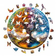 Wooden Puzzle - Seasonal Tree Of Life/Elephant/Duck/Deer/Cat/Butterfly Clock, Asymmetrical Animal Shaped Wooden Puzzle Toys, Party Game Gifts, Decorative Art Painting, Tabletop Magic Puzzle, Unique Children's Educational Puzzle, Birthday Gift, Suitable For Kids, Back To School Gift, Christmas Gift - Multicolor - View 10