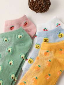 5雙女士櫻桃圖案時尚短襪適用於日常 - 彩色 - 查看 2