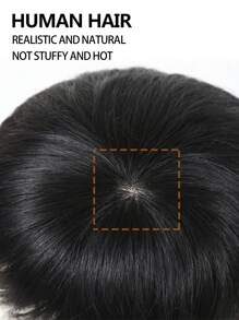 Parrucchino uomo corto in capelli umani lisci, aspetto naturale, per diradamento e calvizie, adatto a tutte le etnie