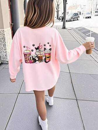Tween Girl Vacation Style Starfish Print Crew Neck T-Shirt, Summer Top