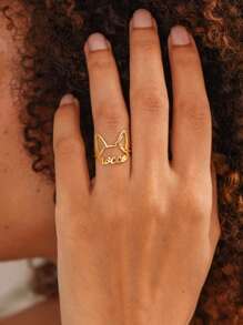 Anillo personalizado con forma de orejas de perro para hombres y mujeres, anillo con nombre de mascota lindo, anillo de acero inoxidable en color plateado o dorado, accesorios para boda, compromiso, uso diario, regalos de aniversario y día de San Valentín