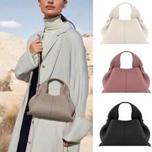 Cloud Silhouette Leather Handbag,Leather Dumpling Clutch Purse, Retro Crossbody Bag,Casual Dumpling Hobo Bag,Minimalist Ruched Bag,Cloud Pleated Hobo Bag | Synthetic Leather | Magnetic Closure, Pleated Strap | Women's Handbag | Casual Or Evening | Fashion - Gray Large - View 3