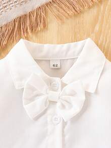 婴儿洗礼套装，男婴绅士套装 - 白色长袖连体衣 + 背心 + 裤子套装 - 白色 - 查看 3