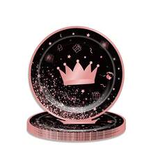 Bộ đồ ăn dùng một lần 80 món cho tiệc sinh nhật, đĩa giấy, cốc và khăn ăn dùng một lần theo chủ đề sinh nhật vui vẻ - màu đen - Xem 9