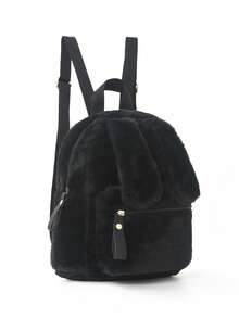 Custom Embroidered Girl's Mini Backpack, Plush Kawaii Girls Backpack, Lightweight Casual Daypack With Cute Bunny Ears, Solid Color Fashion Small Shoulder Bag For Daily Outings & Travel, Holiday Gift,Christmas Gift Supplies