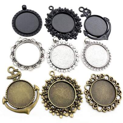 4 piezas de 25 mm de tamaño interior, base de ajuste de cabujón de varios estilos, bandeja de bisel para hacer joyas DIY, accesorios para collares y llaveros
