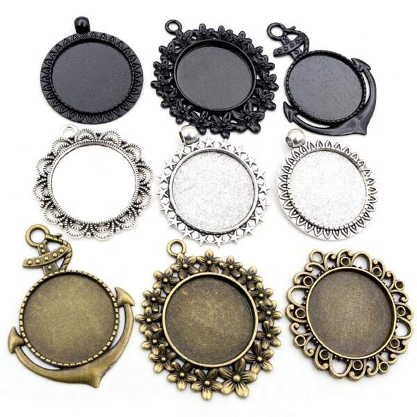 4pcs 25mm Inner Size Multi-Styles Pendant Cabochons Blank Base Setting Bezel Tray DIY Jewelry Making Accessories Findings For Necklace Keychains