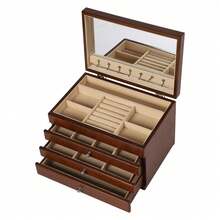 4 Schicht Schmuckkasten Holz Schmuckschatulle, 30x20x20.6cm Schmuckaufbewahrung Schmuck Vitrine Für Ringe, Ohrringe, Armbänder, Halsketten, Geschenk