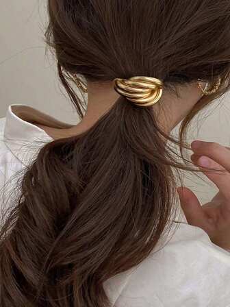 金色发带，成人发饰，马尾松紧带，金色金属马尾夹 1 件，金色头饰，金色头饰发带马尾夹发圈发橡皮筋发圈发绳，弹性发带，家居美容女士配饰礼品，头饰