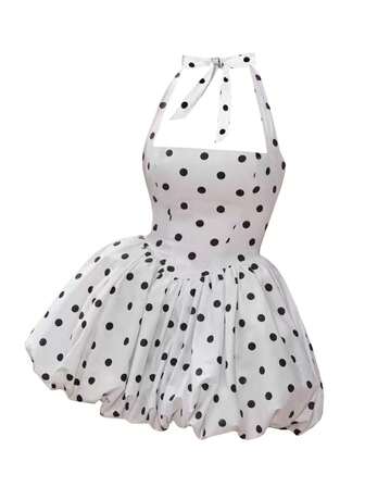 女士优雅性感波尔卡圆点吊带连衣裙，120克梭织面料，夏季