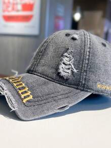 Back-To-School Season Star Same Style Fashion Retro Broken Hole Cool Embroidery Letter Baseball Cap Big Head Circumference American Cap Young Couple Fashion Street Curved Brim Hat Blocking Ultraviolet Sunshade Hat Outdoor Sports Wear Retro European And American Style Unisex Couple Baseball Cap