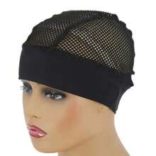1 pieza de gorro de peluca con diadema de color negro, gorro de agarre de peluca con agujero ajustable, material de seda de hielo para hacer peluca con diadema - Negro - Ver 8